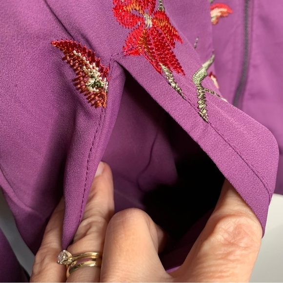 DG2 Bomber spring Jacket Bird Floral Embroidered Medium Purple Zip Front - Picture 3 of 6